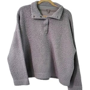 Aerie Gray Pocket Button Snap Pullover Sherpa L